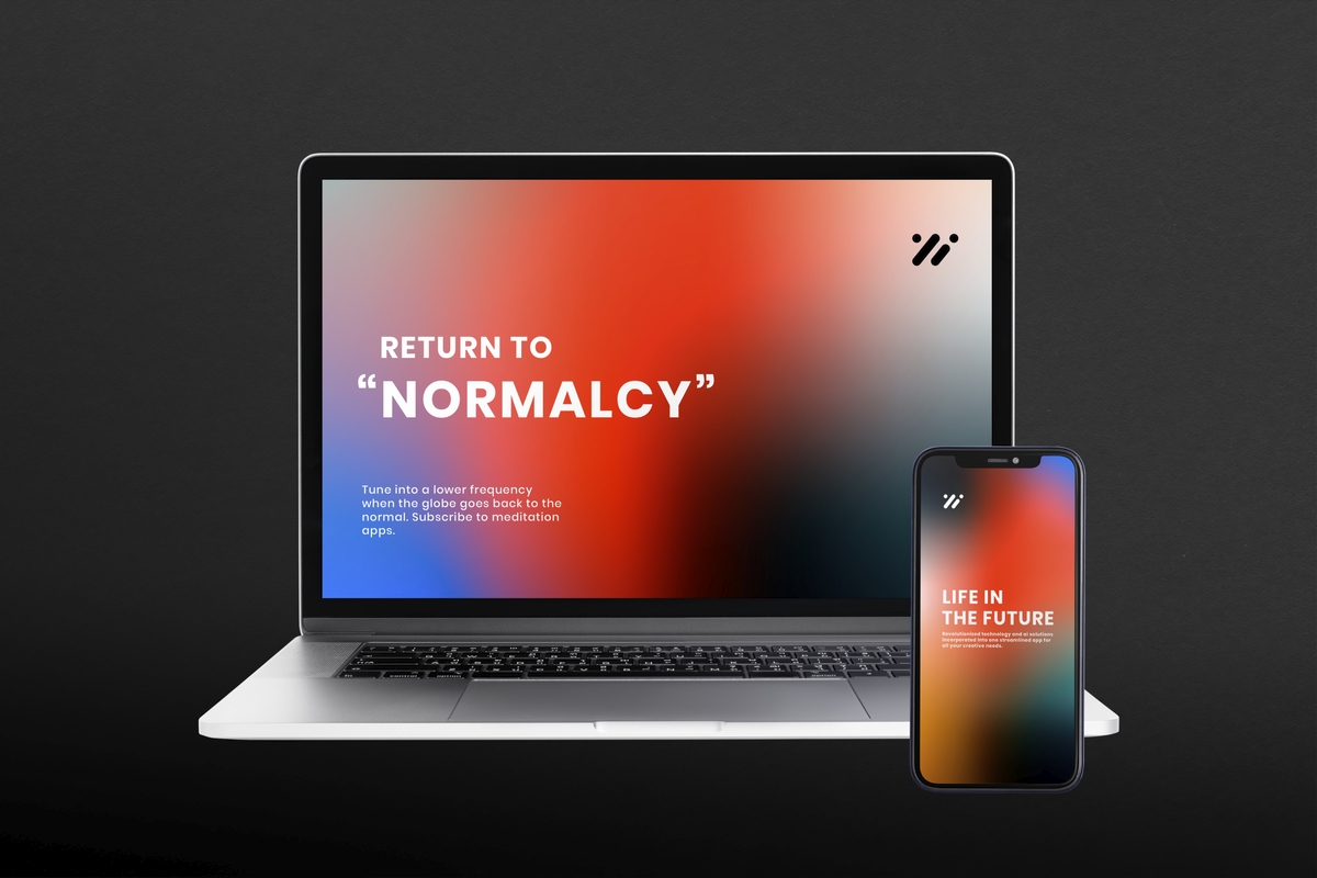 Digital device screen mockup vector with laptop and smartphone with gradient wallpapers